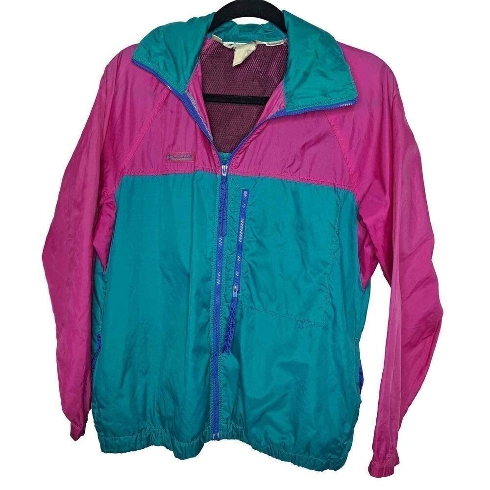 Columbia Jacket Mens Medium Vintage Colorblock Windbreaker Full Zip Lined Hooded